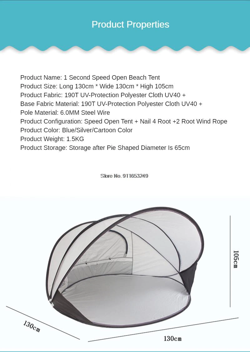 Cheap Goat Tents KL 035 Anti UV Beach Tent Outdoor Automatic Quick Opening Folding Camping Fishing Tent Portable Awning Sunshade Sun Shelters   